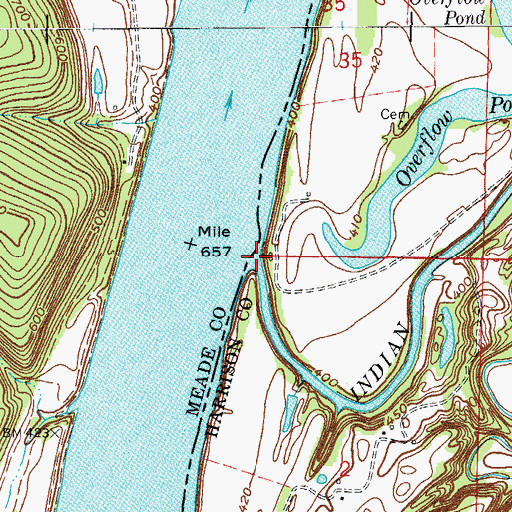 Topographic Map of Indian Creek, IN