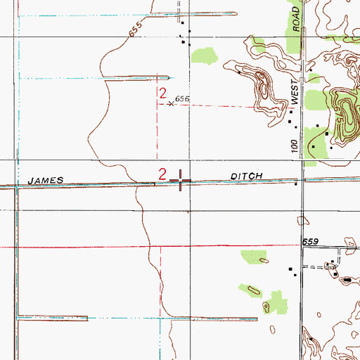 Topographic Map of James Ditch, IN