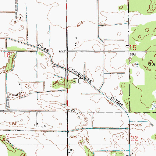 Topographic Map of Ryan Kraisinger Ditch, IN