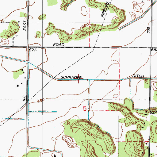 Topographic Map of Schrader Ditch, IN