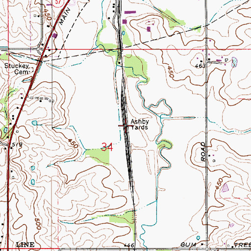 Topographic Map of Ashby Yards, IN
