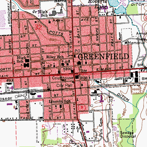 Topographic Map of Greenfield, IN