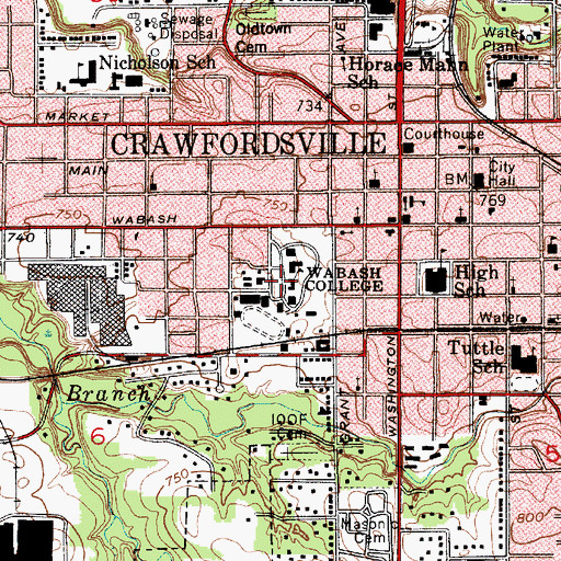 Topographic Map of Wabash College, IN