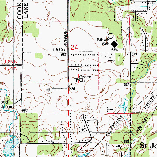 Topographic Map of Grace Lutheran Church, IN