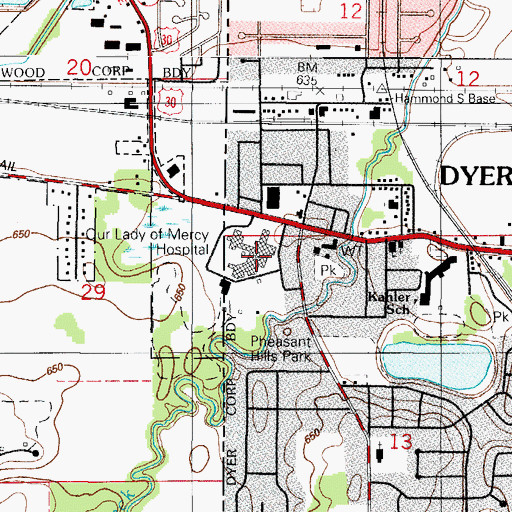 Topographic Map of Franciscan Health Dyer, IN