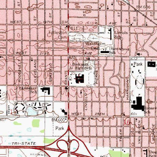 Topographic Map of Alfred Beckman Middle School, IN