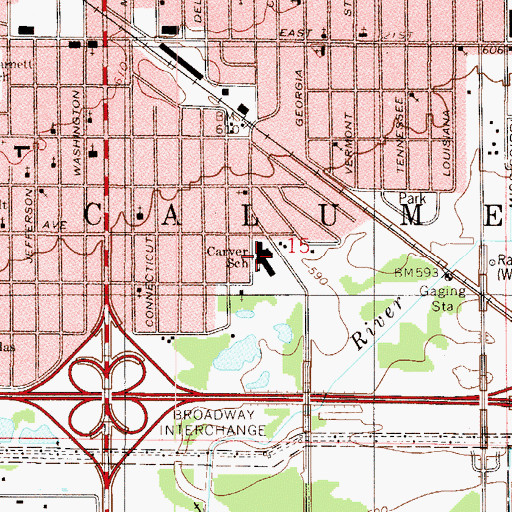 Topographic Map of George Washington Carver Elementary School, IN