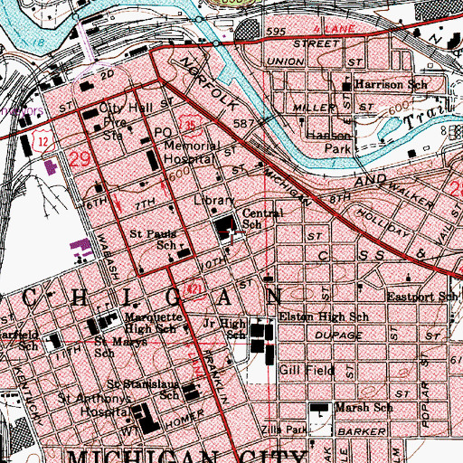 Topographic Map of Central Elementary School, IN