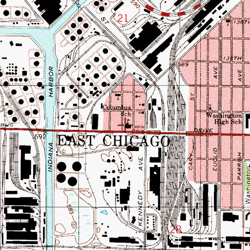 Topographic Map of Columbus Elementary School, IN