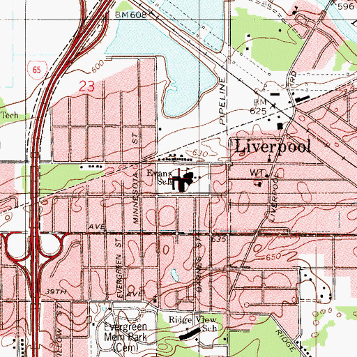 Topographic Map of Henry S Evans Elementary School, IN