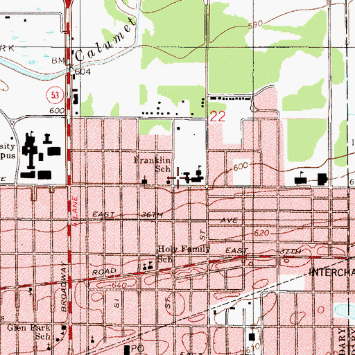Topographic Map of Benjamin Franklin Elementary School, IN