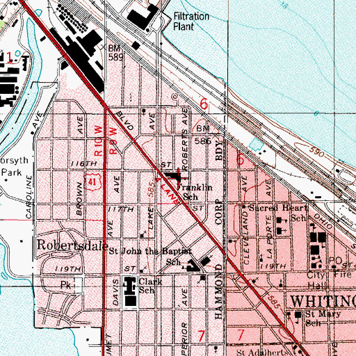 Topographic Map of Benjamin Franklin Elementary School, IN