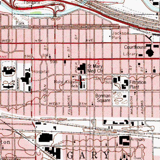 Topographic Map of Holy Angels Cathedral School, IN