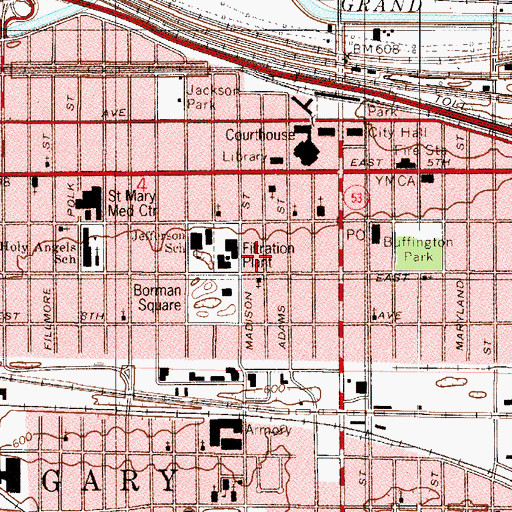 Topographic Map of Jefferson Elementary School, IN