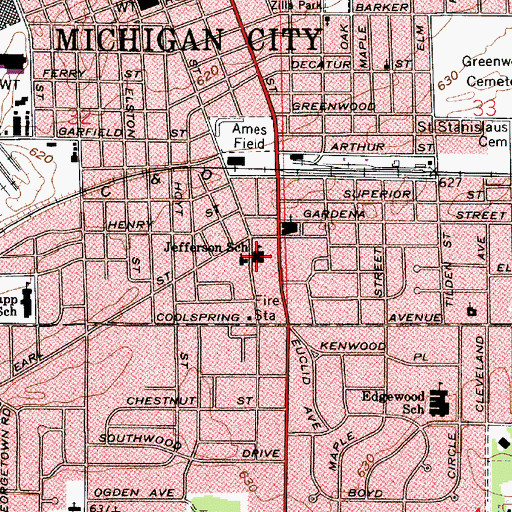 Topographic Map of Jefferson Elementary School, IN
