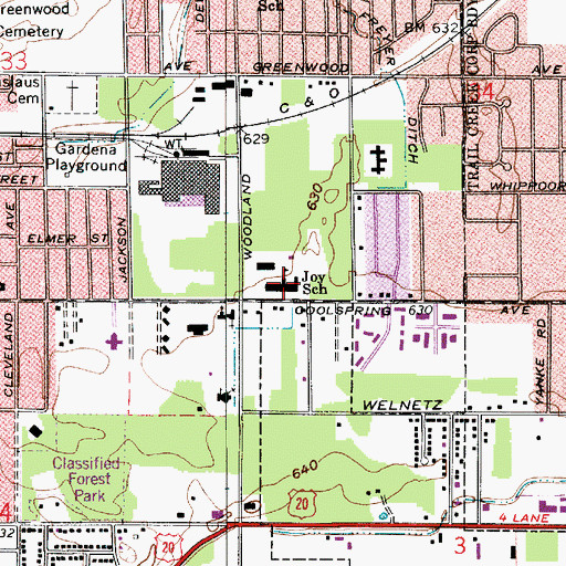 Topographic Map of Joy Elementary School, IN