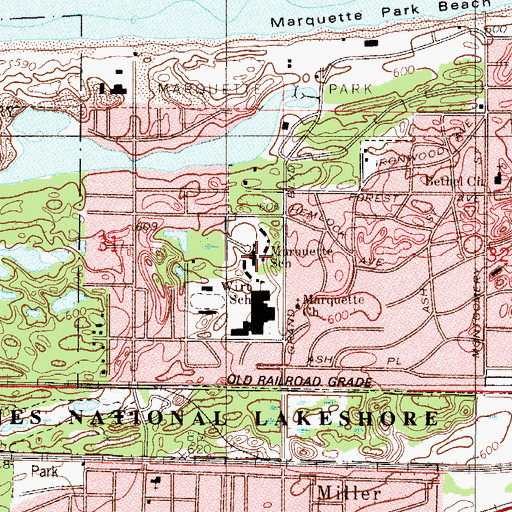 Topographic Map of Jacques Marquette Elementary School, IN
