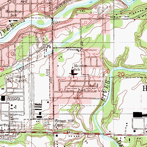 Topographic Map of John I Meister Elementary School, IN