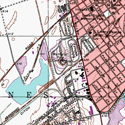 Topographic Map of Memorial Park Cemetery, IN