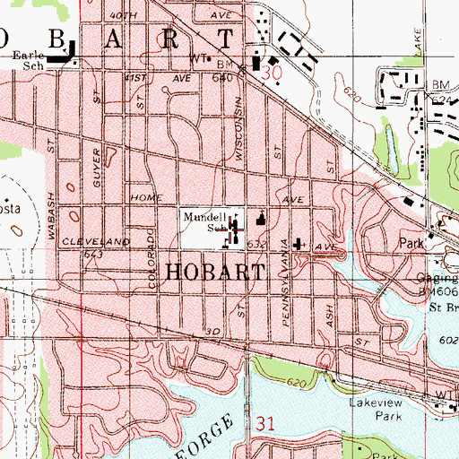 Topographic Map of Mundell Elementary School, IN