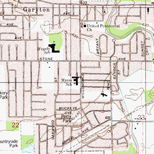 Topographic Map of George L Myers Elementary School, IN