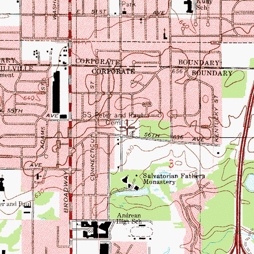 Topographic Map of Saints Peter and Paul Cemetery, IN