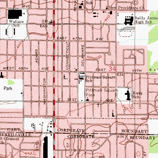 Topographic Map of Pittman Square Elementary School, IN