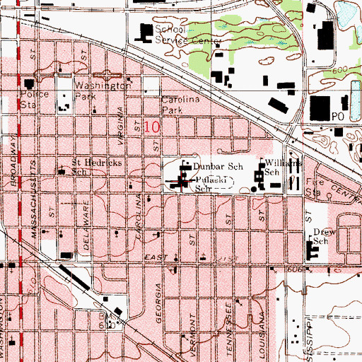 Topographic Map of Dunbar-Pulaski Middle School, IN