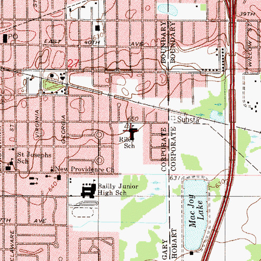 Topographic Map of James Whitcomb Riley Elementary School, IN