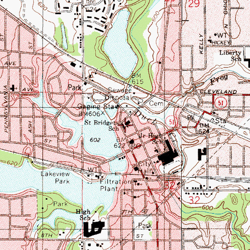 Topographic Map of Saint Bridget School, IN