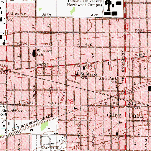 Topographic Map of Saint Mark School, IN