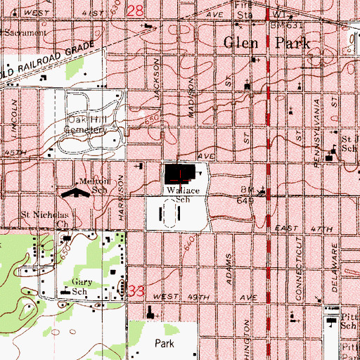 Topographic Map of Lew Wallace High School, IN