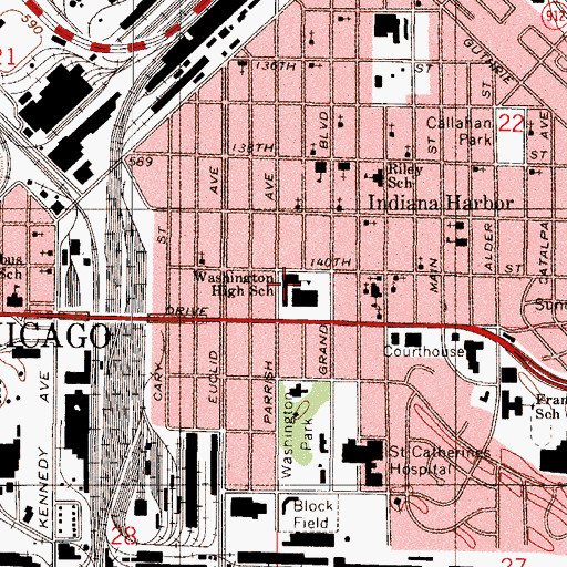 Topographic Map of George Washington High School, IN