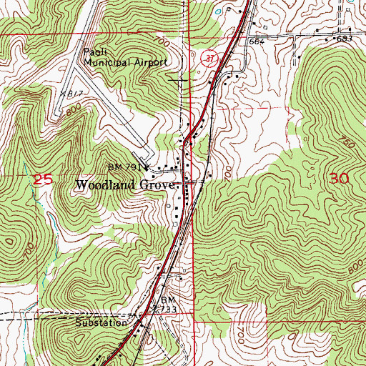 Topographic Map of Woodlawn Grove, IN