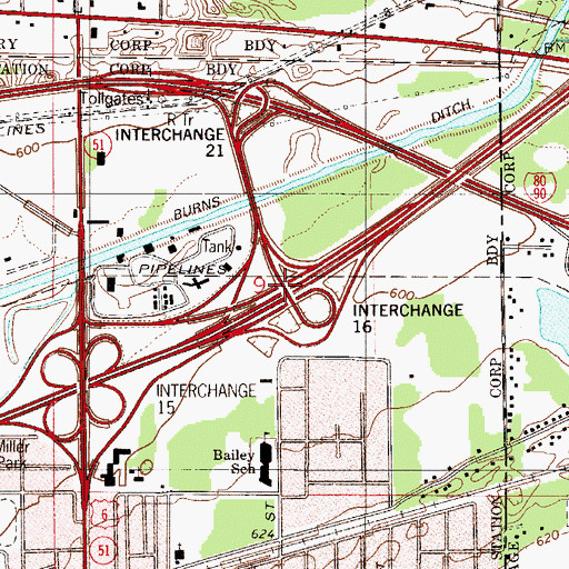Topographic Map of Interchange 16, IN