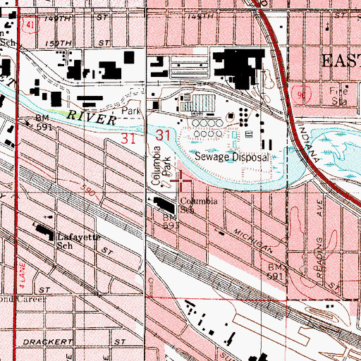 Topographic Map of Columbia Park, IN
