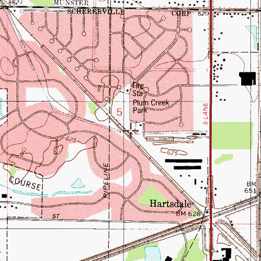 Topographic Map of Plum Creek Park, IN