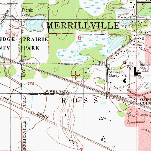Topographic Map of Oak Ridge Prairie County Park, IN