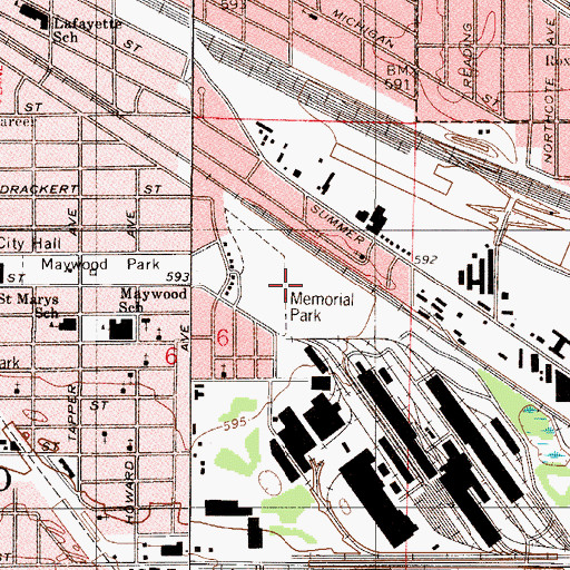 Topographic Map of Memorial Park, IN