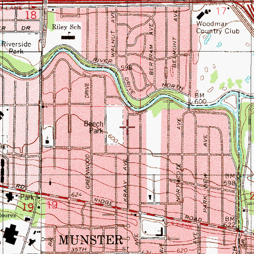 Topographic Map of Beech Park, IN