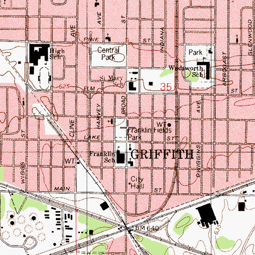 Topographic Map of Franklin Fields Park, IN