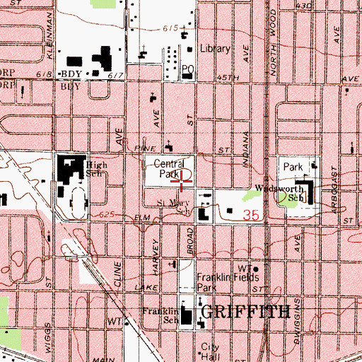 Topographic Map of Central Park, IN