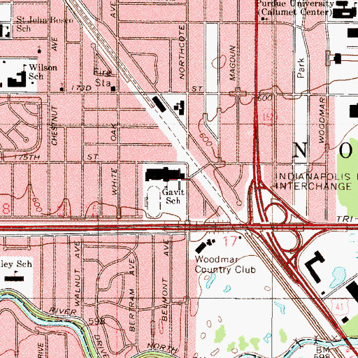 Topographic Map of Gavit School, IN