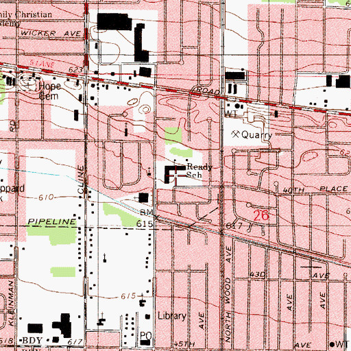 Topographic Map of Ready School, IN