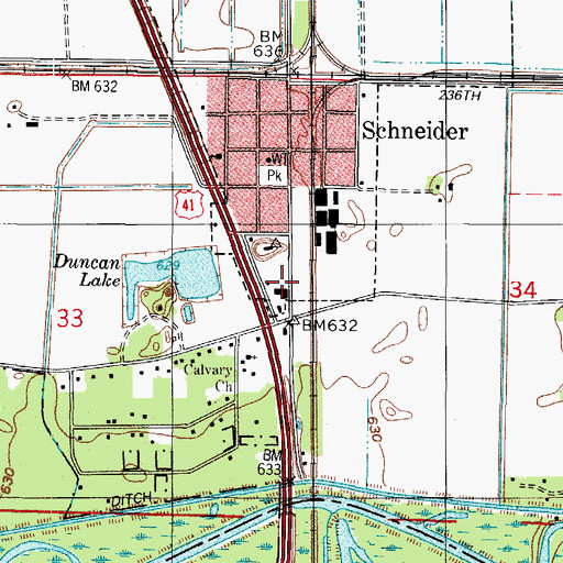 Topographic Map of Schneider Community Hall, IN