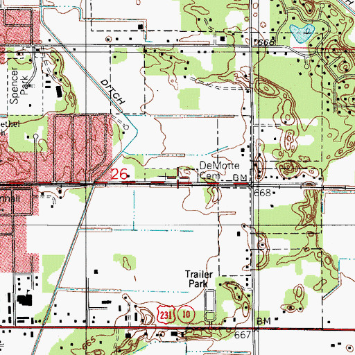 Topographic Map of DeMotte Cemetery, IN