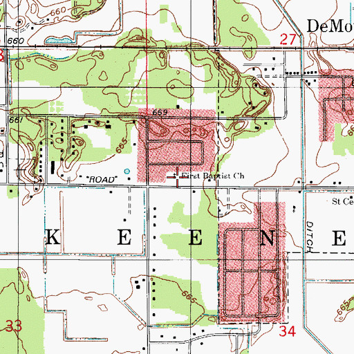 Topographic Map of First Baptist Church, IN
