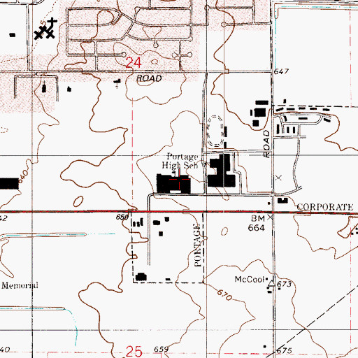 Topographic Map of Portage High School, IN