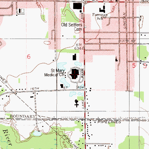 Topographic Map of Saint Mary Medical Center, IN