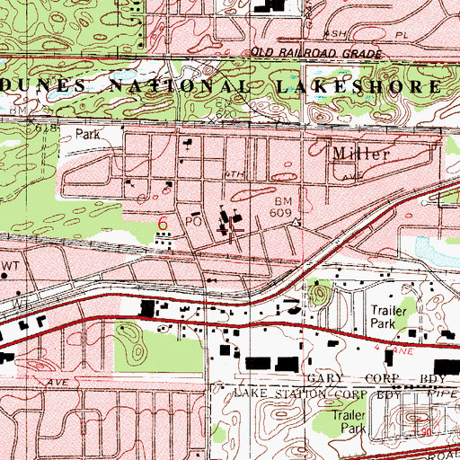 Topographic Map of Saint Mary of the Lake Church, IN